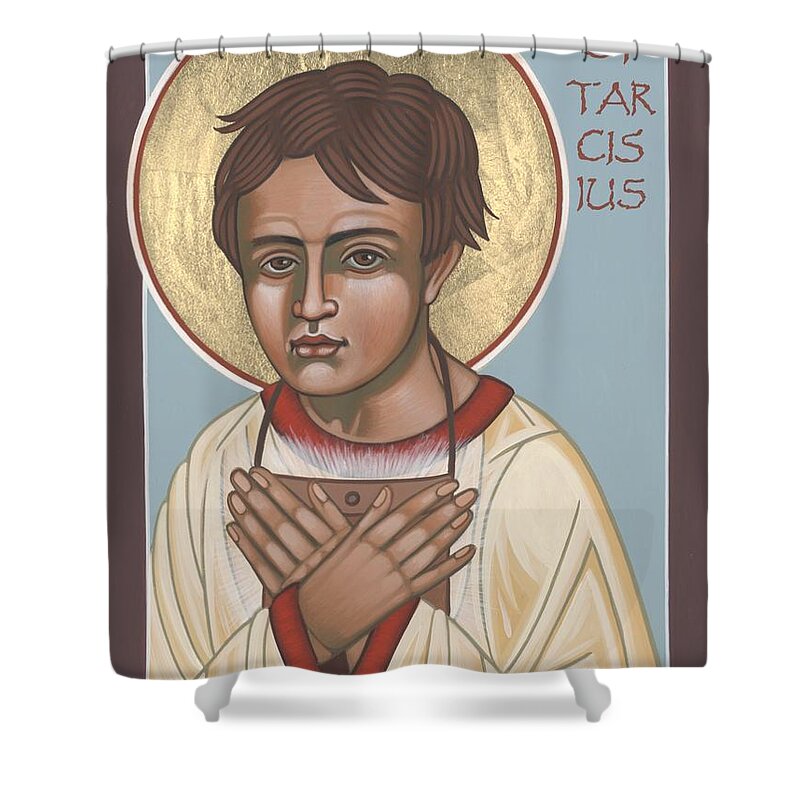 St. Tarcisius Shower Curtain featuring the painting Holy Martyr St. Tarcisius Patron of Altar Servers 271 by William Hart McNichols
