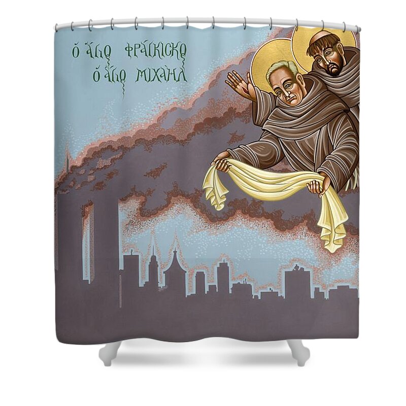 Holy Passion Bearer Mychal Judge Shower Curtain featuring the painting Holy Passion Bearer Mychal Judge 132 by William Hart McNichols