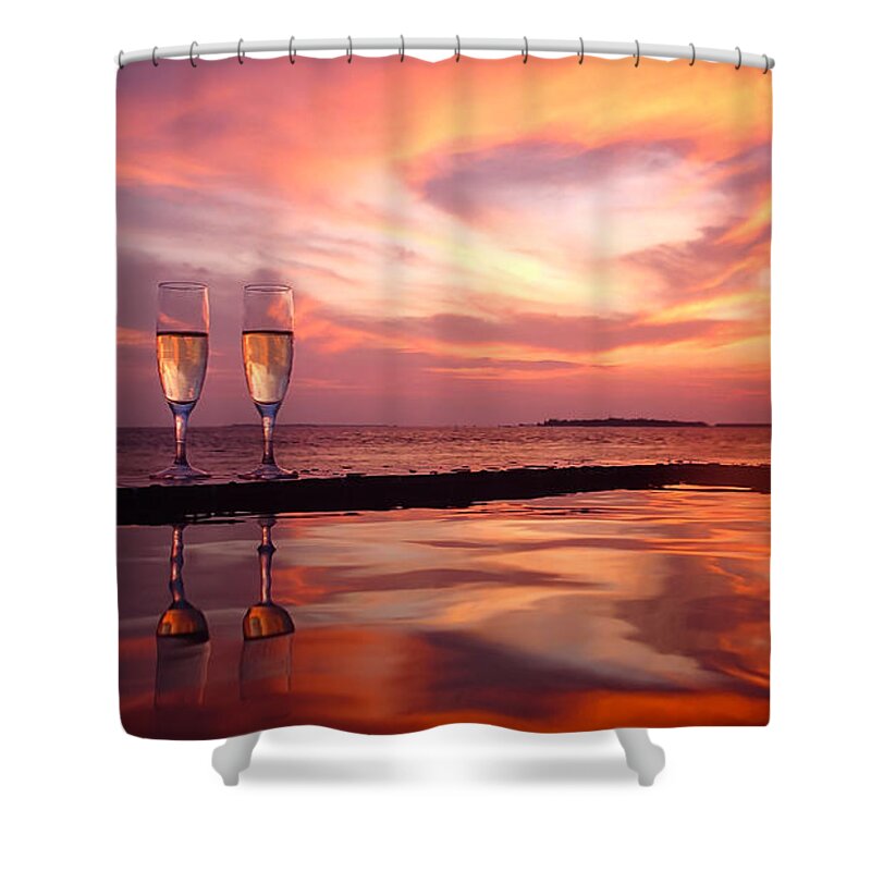 Champagne Shower Curtain featuring the photograph Honeymoon - A Heart In The Sky by Hannes Cmarits