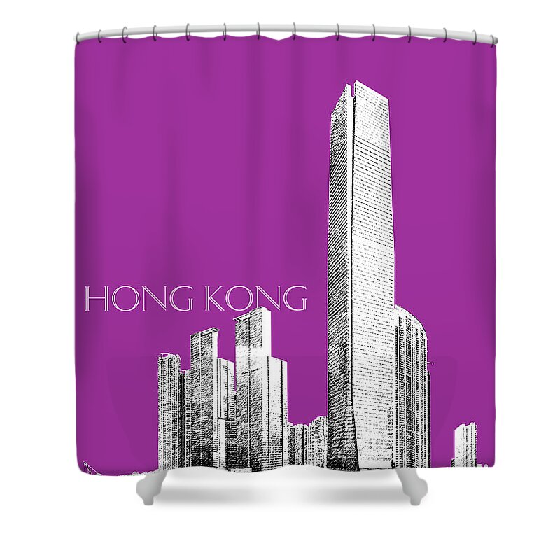 Architecture Shower Curtain featuring the digital art Hong Kong Skyline 2 - Plum by DB Artist