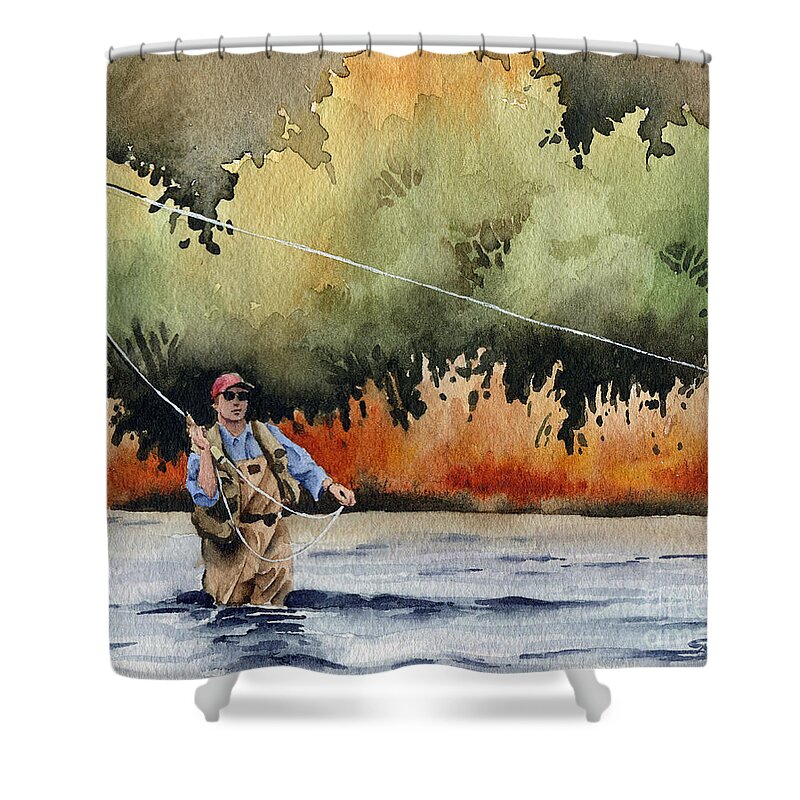 Fly Shower Curtain featuring the painting Hooked Up by David Rogers