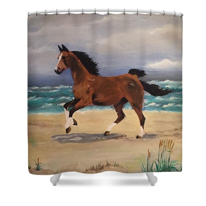Art Shower Curtain featuring the painting Horse 1 by Ryszard Ludynia