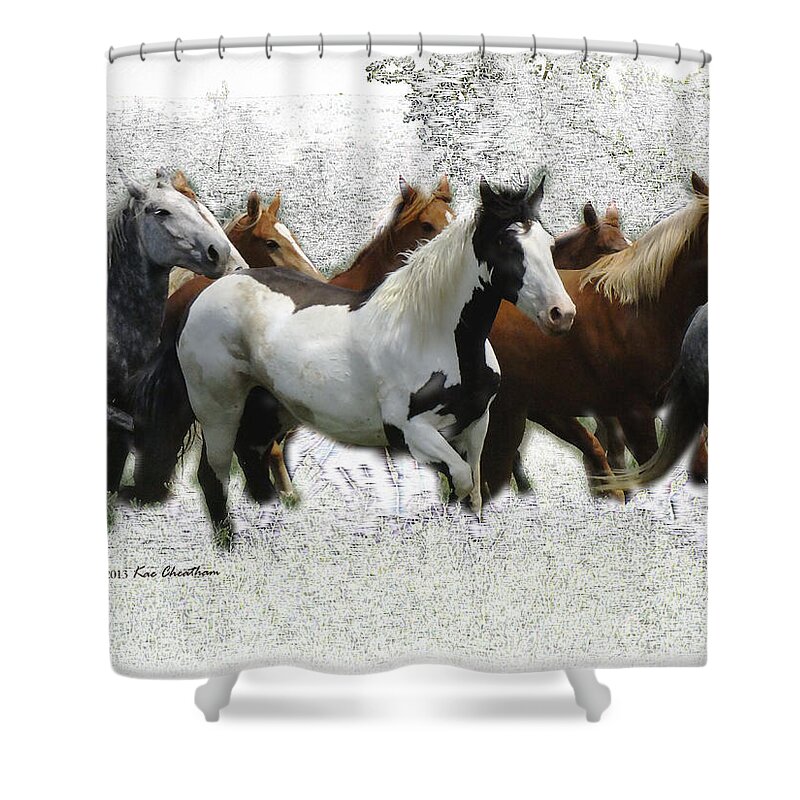 Horses Shower Curtain featuring the mixed media Horse Herd #3 by Kae Cheatham