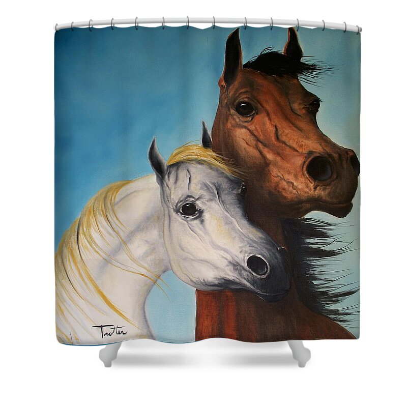 Horse Shower Curtain featuring the painting Horse Lovers by Patrick Trotter