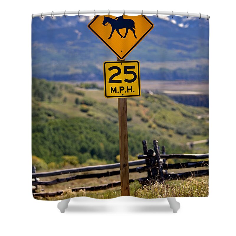 Colorado Shower Curtain featuring the photograph Horseback Riding Sign by Jerry Fornarotto