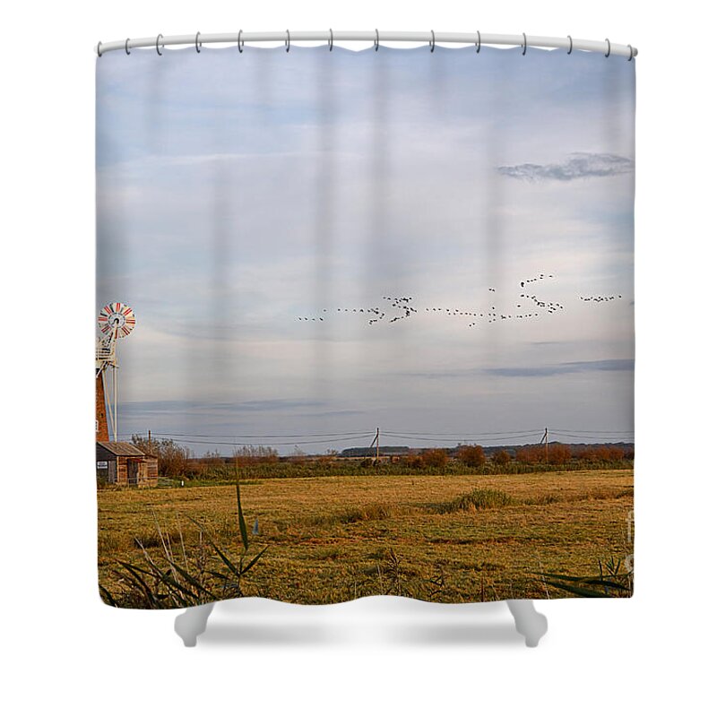 Travel Shower Curtain featuring the photograph Horsey Windmill in Autumn by Louise Heusinkveld