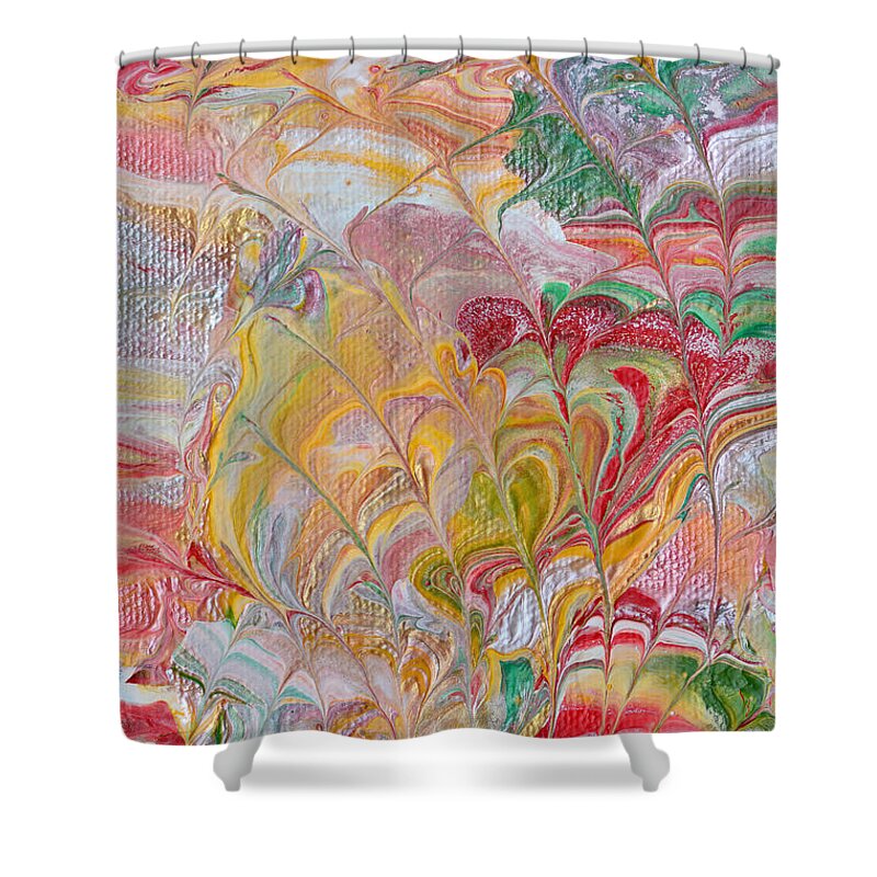 Colorful Abstract Shower Curtain featuring the painting Hot Air Balloons by Donna Blackhall