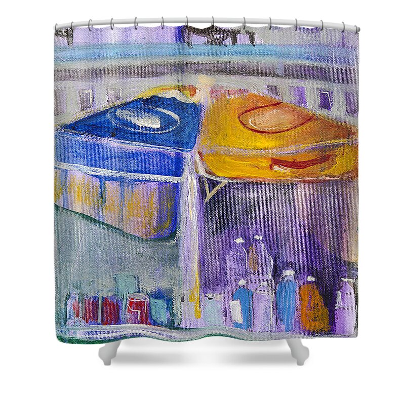 City Shower Curtain featuring the painting Hot Dogs by Leela Payne