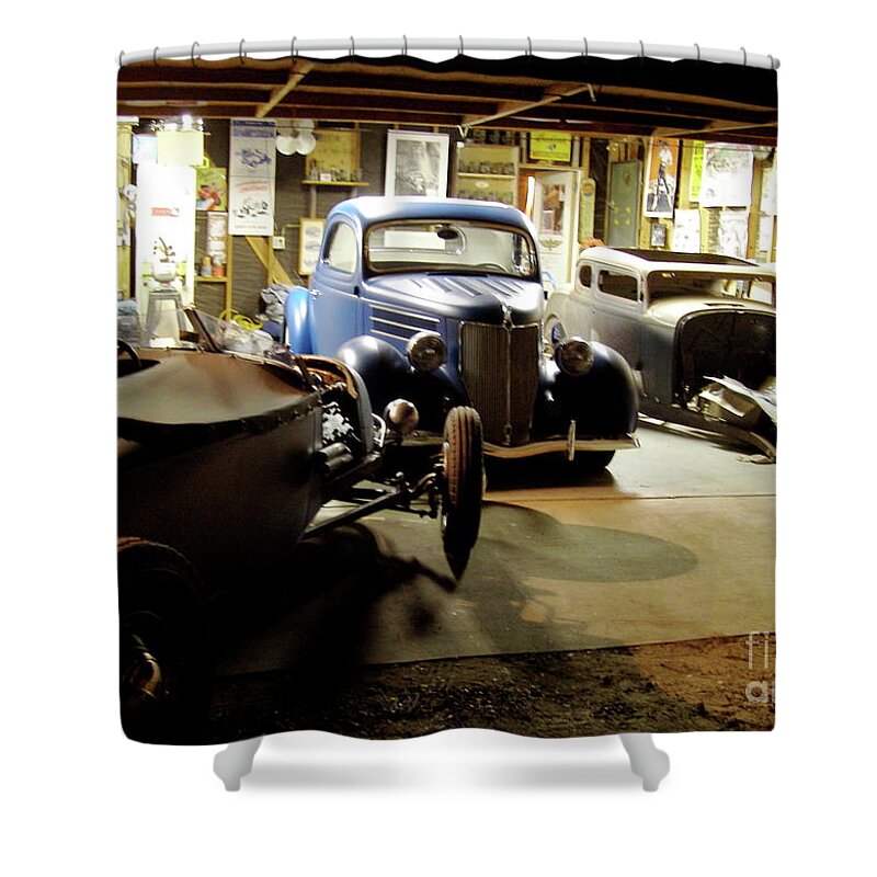 Hot Rod Garage Shower Curtain featuring the photograph Hot Rod Garage by Alan Johnson