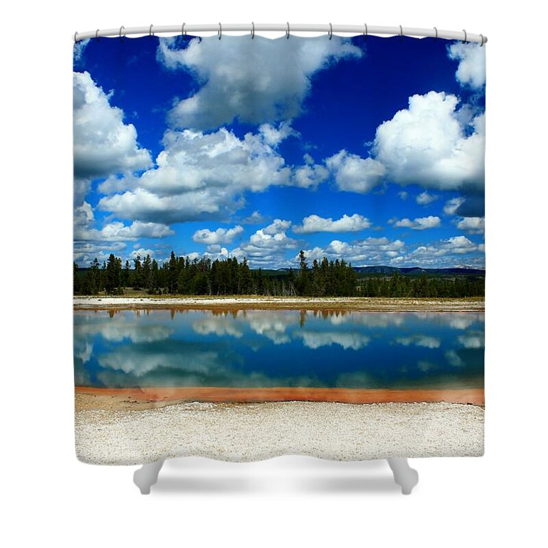 Yellowstone National Park Shower Curtain featuring the photograph Hot Springs and Clouds by Catie Canetti