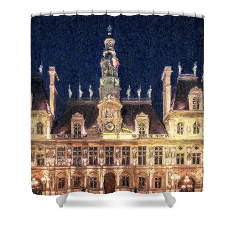 Hotel De Ville Shower Curtain featuring the digital art Hotel de Ville Paris by Liz Leyden