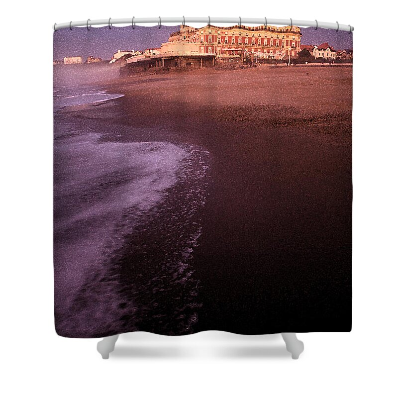 Biarritz Shower Curtain featuring the photograph Hotel on the water by Perry Van Munster