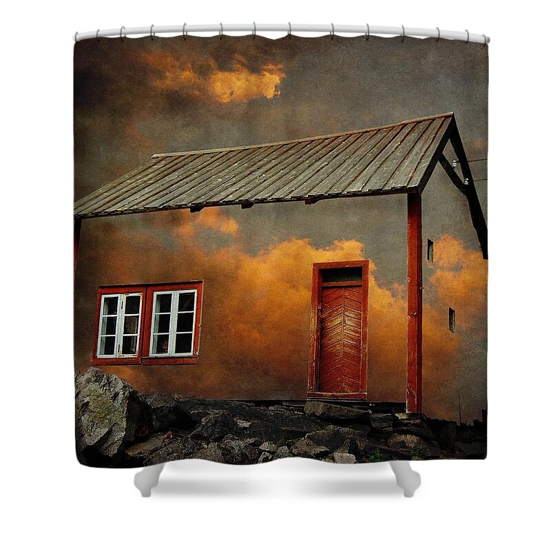 Surrealism Shower Curtain featuring the photograph House in the clouds by Sonya Kanelstrand