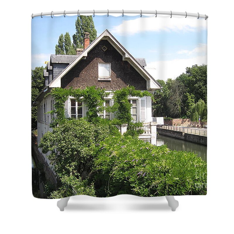 Timber Shower Curtain featuring the photograph House in the middle of the canal by Amanda Mohler