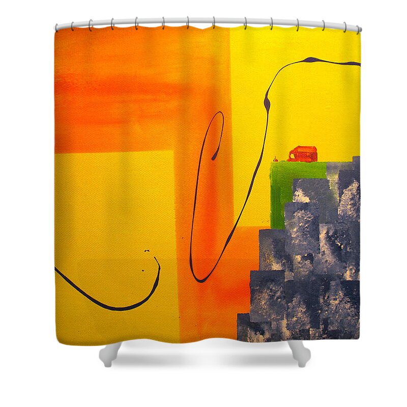 Orange Shower Curtain featuring the painting House on the edge of aliveness by Steve Sommers