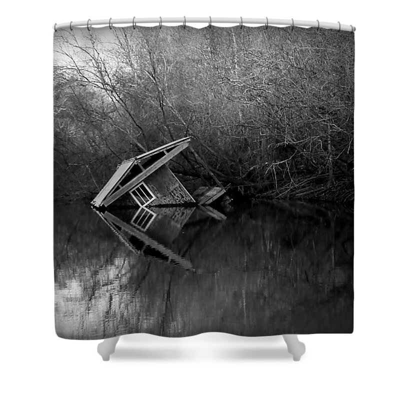 River Shower Curtain featuring the photograph Houseboat No More by Debra Forand
