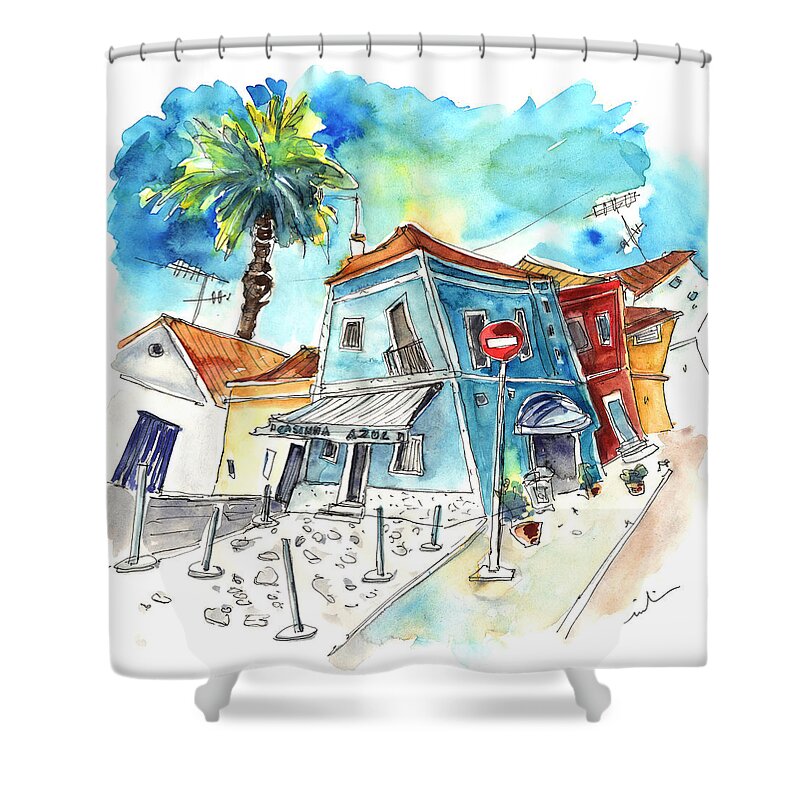Portugal Shower Curtain featuring the painting Houses in Moita in Portugal by Miki De Goodaboom
