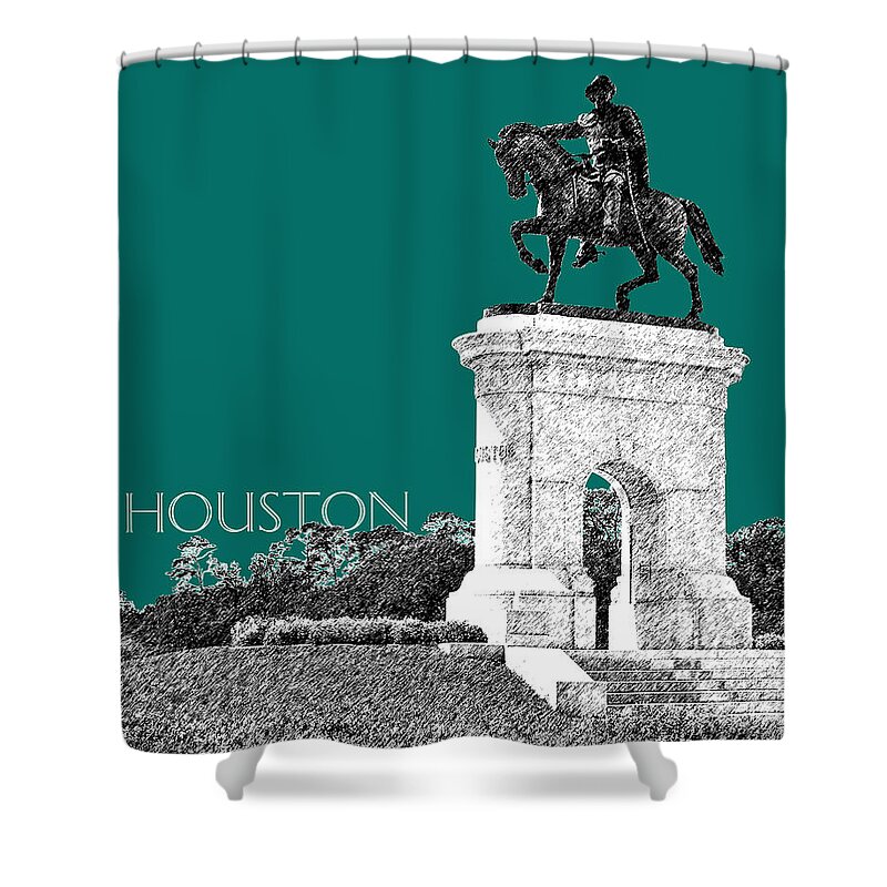 Architecture Shower Curtain featuring the digital art Houston Sam Houston Monument - Sea Green by DB Artist