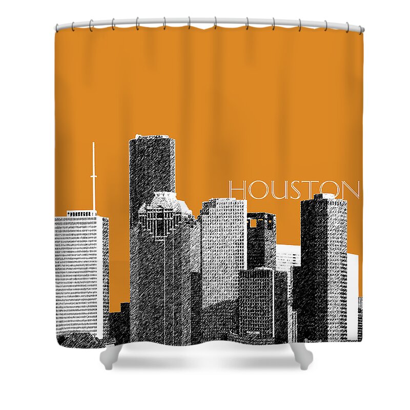 Architecture Shower Curtain featuring the digital art Houston Skyline - Dark Orange by DB Artist