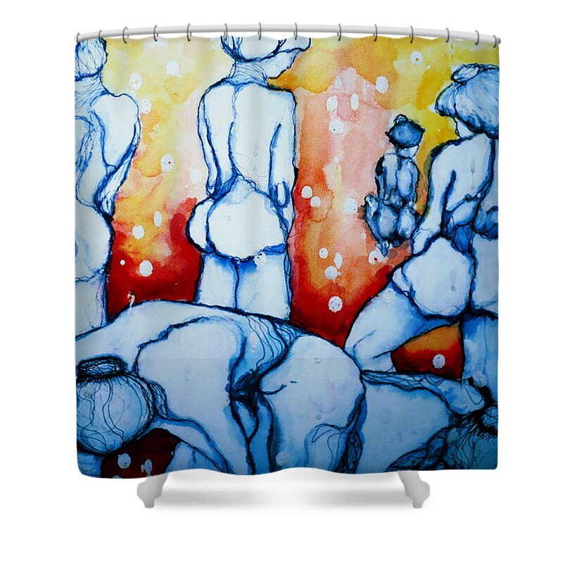Women Shower Curtain featuring the painting How Many Tears Will It Take? by Rory Siegel