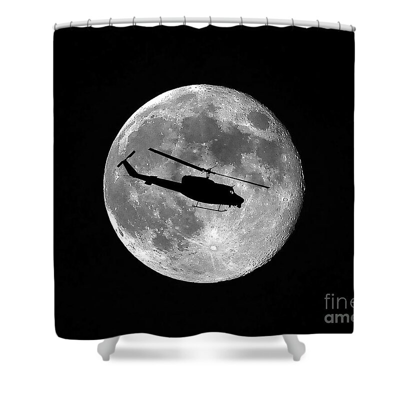 Huey Helicopter Shower Curtain featuring the photograph Huey Moon by Al Powell Photography USA