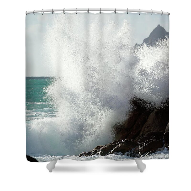 Water's Edge Shower Curtain featuring the photograph Huge Wave Splash by Akrp