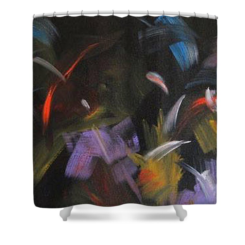 Abstract Shower Curtain featuring the painting Hummingbirds by Michel Campeau