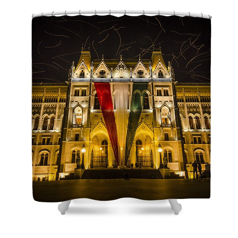 Country Shower Curtain featuring the photograph Hungarian Parliament at Night by Pablo Lopez