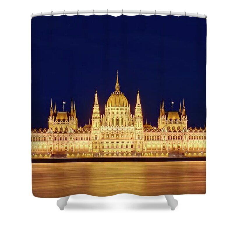 Scenics Shower Curtain featuring the photograph Hungarian Parliament Building, Budapest by Thomas Kurmeier