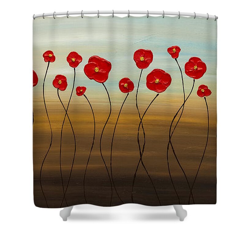 Red Poppies Shower Curtain featuring the painting Hungarian Poppies by Carmen Guedez