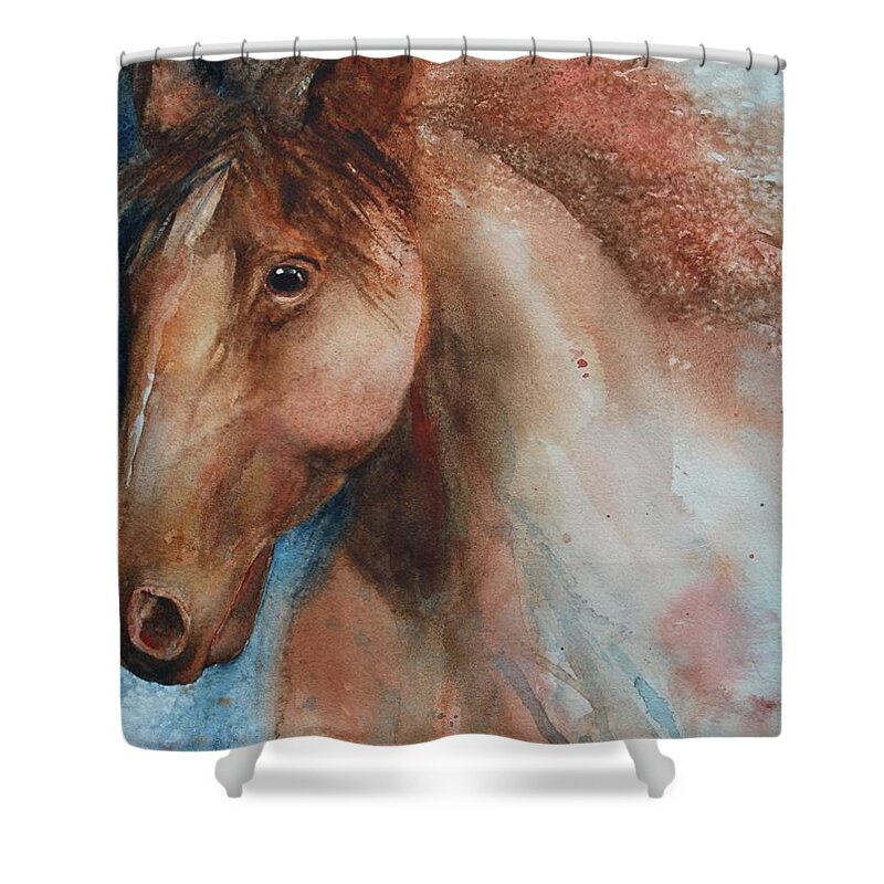 Horse Shower Curtain featuring the painting Hunter by Ruth Kamenev