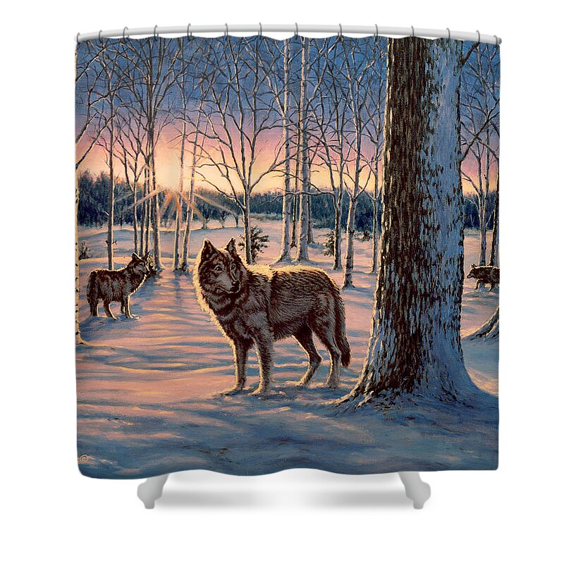 Wolf Shower Curtain featuring the painting Hunters at Twilight by Richard De Wolfe