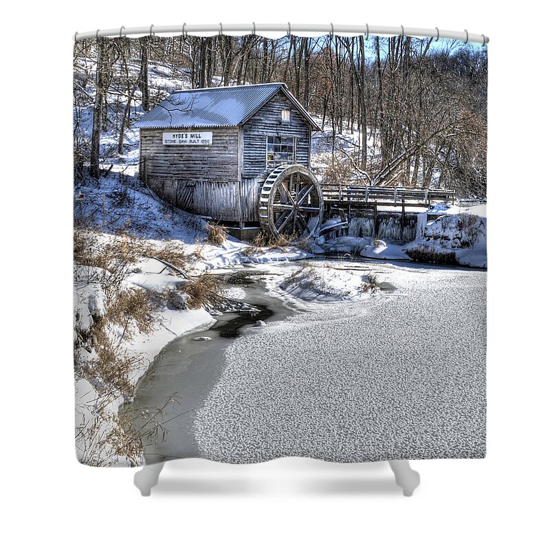 Hyde Shower Curtain featuring the photograph Hyde's Mill In The Winter by Janice Adomeit