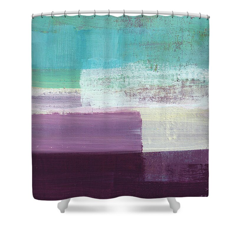 Aqua And Purple Abstract Painting Shower Curtain featuring the painting Hydrangea- Abstract Painting by Linda Woods