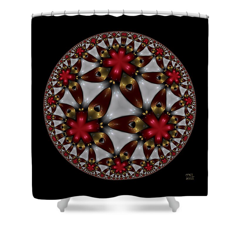 Abstract Shower Curtain featuring the digital art Hyper Jewel I - Hyperbolic Disk by Manny Lorenzo