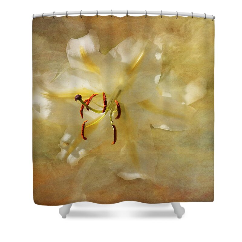 White Lily Shower Curtain featuring the photograph I am so Happy for You by Marina Kojukhova