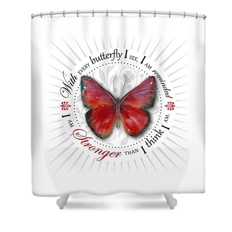 Butterfly Butterflies Shower Curtain featuring the painting I am stronger than I think I am by Amy Kirkpatrick