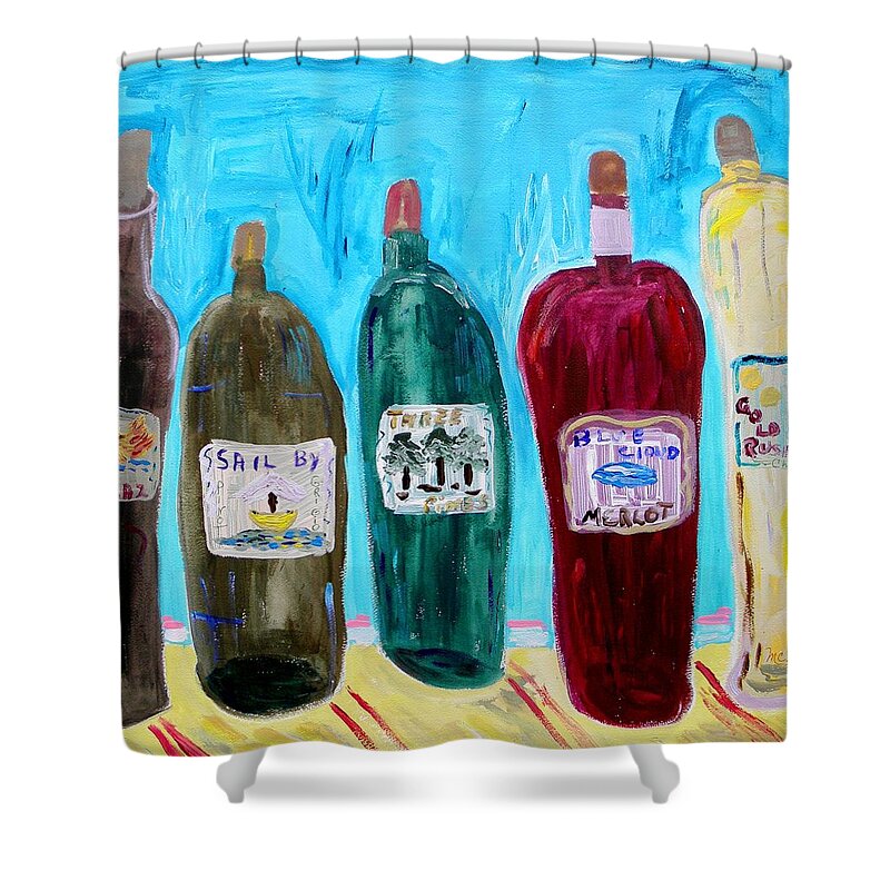 Wine Label Shower Curtain featuring the painting I Choose Wine by the Label by Mary Carol Williams