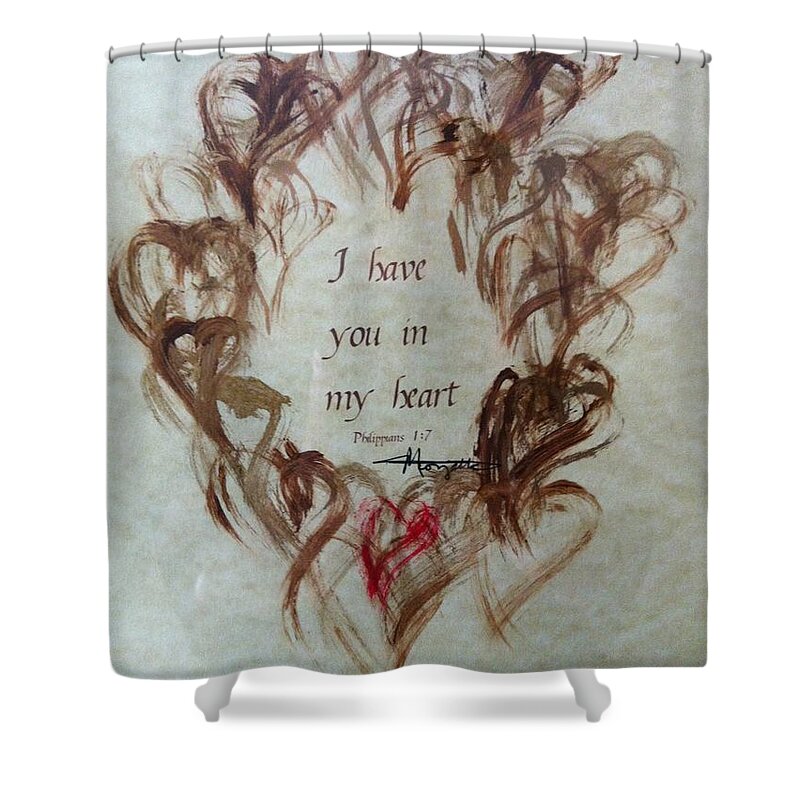 Hearts Shower Curtain featuring the painting I Have You In My Heart by Marian Lonzetta