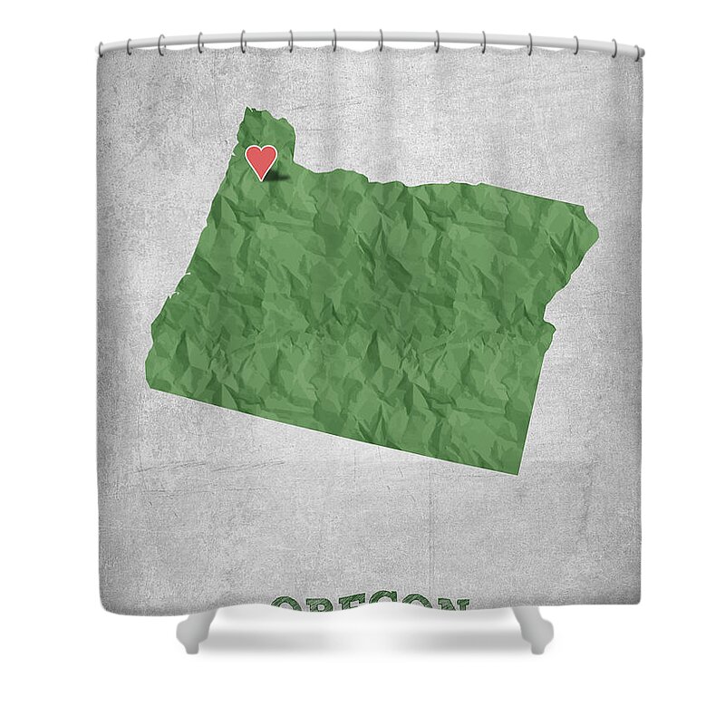 Portland Shower Curtain featuring the digital art I love Portland Oregon- Green by Aged Pixel