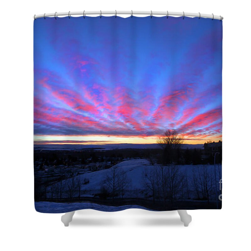 Cloud Shower Curtain featuring the photograph I Miss The Sunsets Of Alberta by Al Bourassa