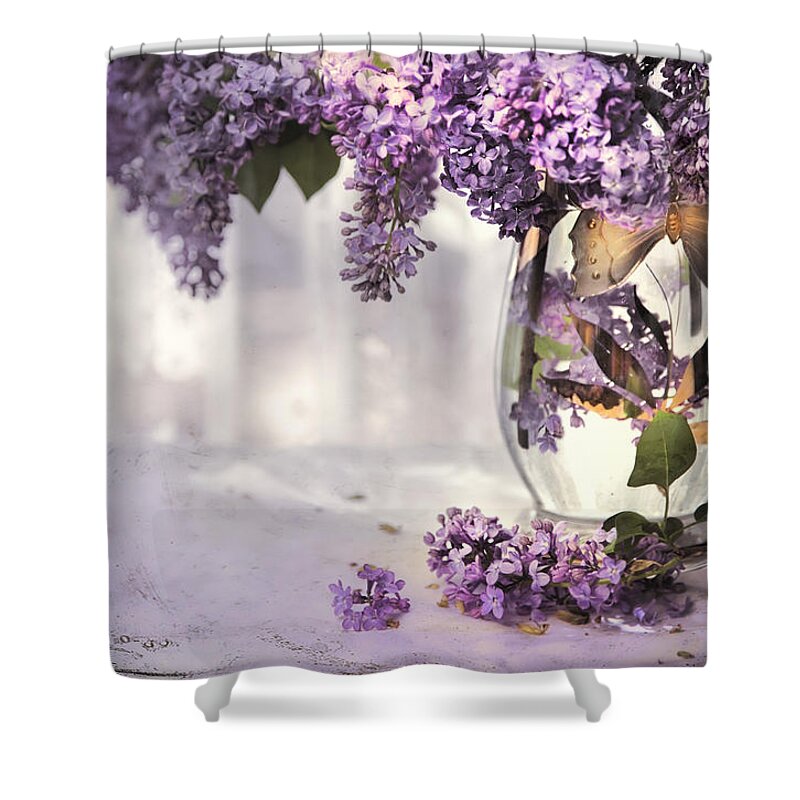 Lilacs Shower Curtain featuring the photograph I Picked A Bouquet Of Lilacs Today by Theresa Tahara