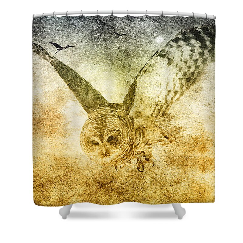 Great Grey Owl Shower Curtain featuring the photograph I shall return by Eti Reid
