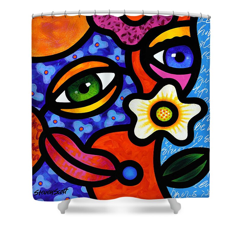 Abstract Shower Curtain featuring the painting I Think I Like You by Steven Scott