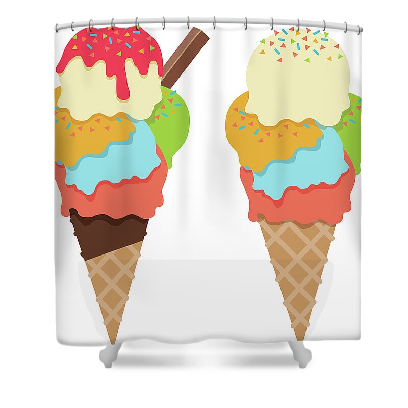 Sprinkles Shower Curtain featuring the digital art Ice Cream Cones With Sprinkles And by Stevegraham