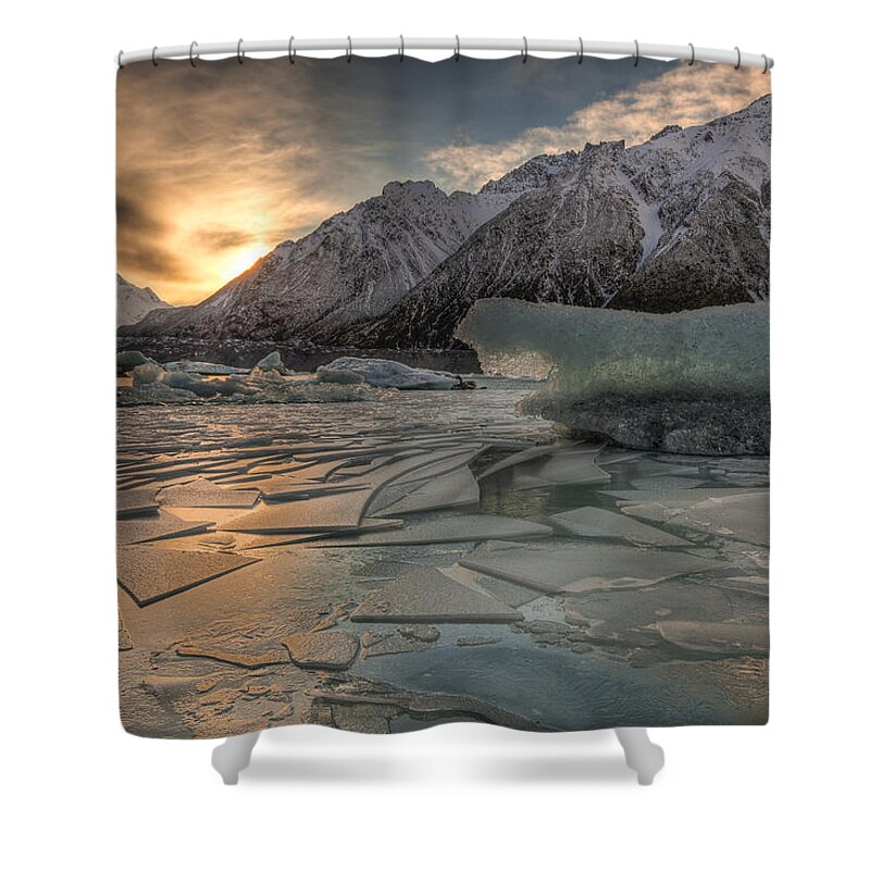 Feb0514 Shower Curtain featuring the photograph Ice Floes In Lake Mt Cook Np by Colin Monteath