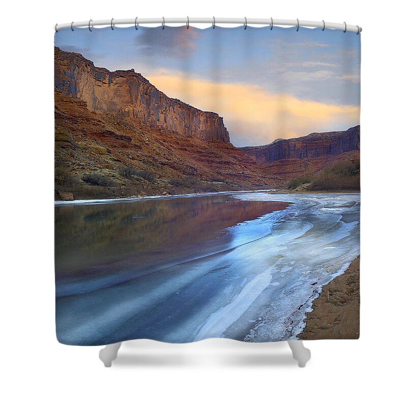 00175504 Shower Curtain featuring the photograph Ice On The Colorado River in Cataract Canyon by Tim Fitzharris