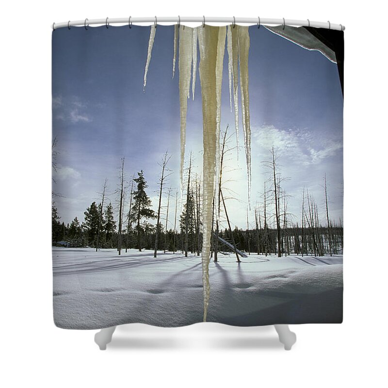 Flpa Shower Curtain featuring the photograph Icicles Yellowstone Wyoming by Martin Withers