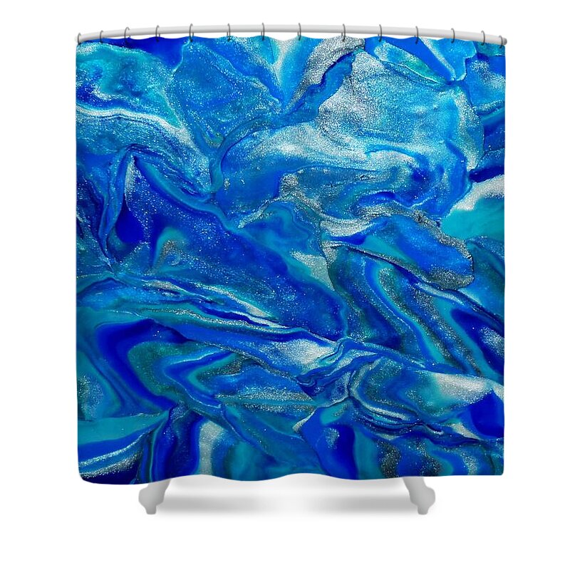 Abstract Shower Curtain featuring the mixed media Icy Blue by Deborah Stanley