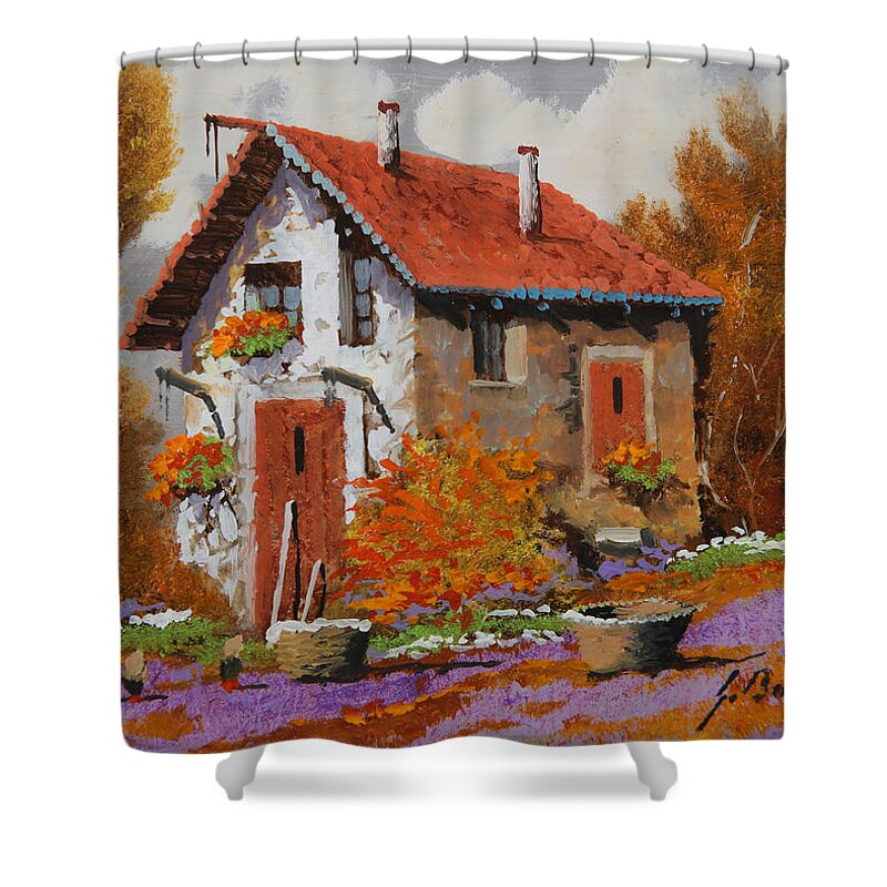 Landscape Shower Curtain featuring the painting Il Prato Viola by Guido Borelli